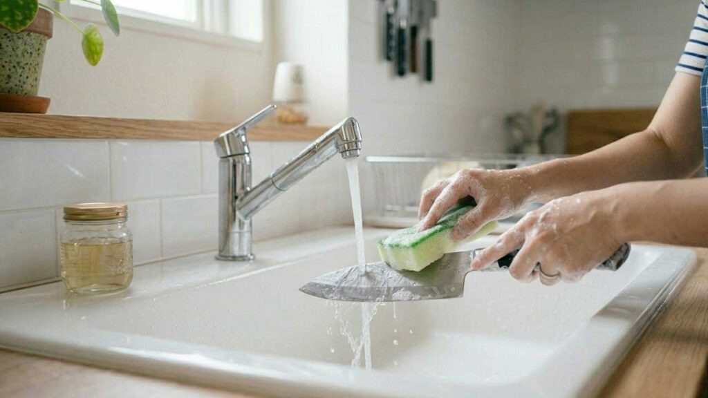 包丁を洗う