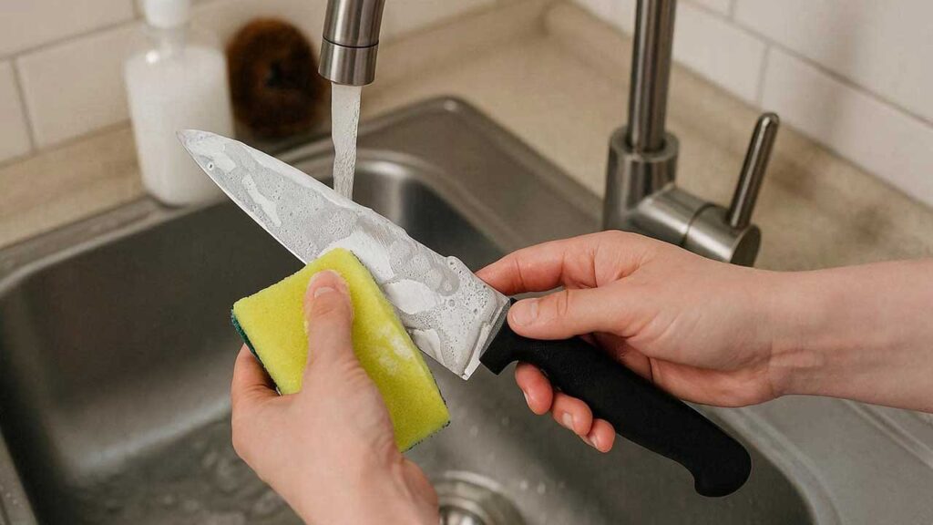 包丁を洗う