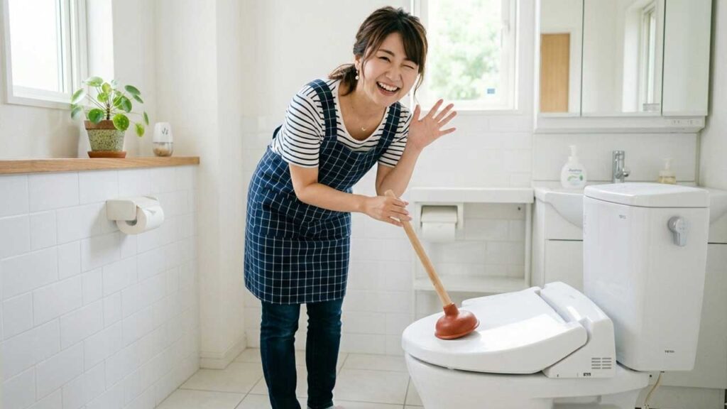 トイレ用ラバーカップ（すっぽん）と女性